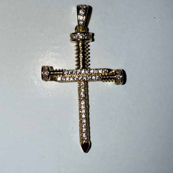 Yellow Gold Plated Nail Cross Pendant - Picture 1 of 2